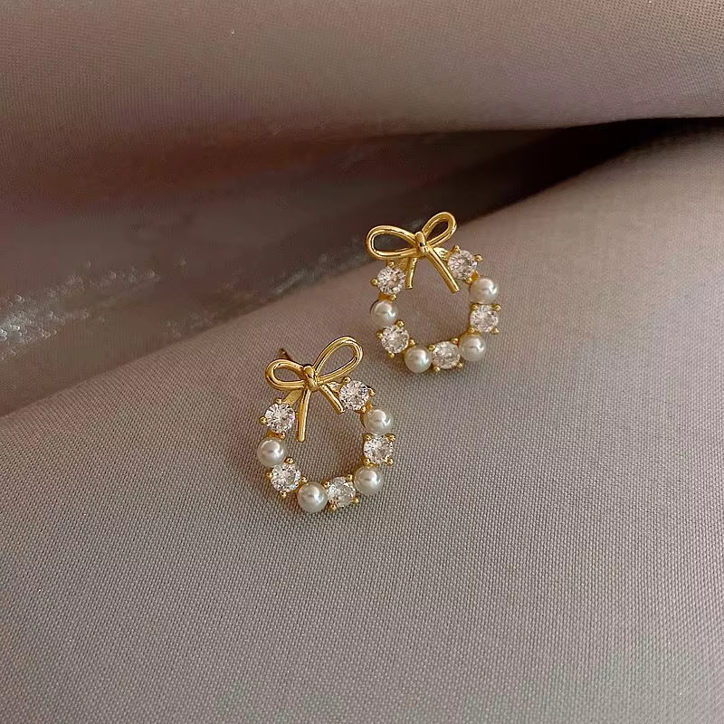 Elegant Pearl Bow Earrings