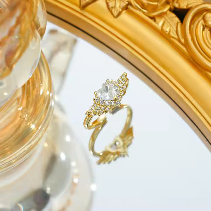 JEWELMA Gold Ring with White Heart Stone
