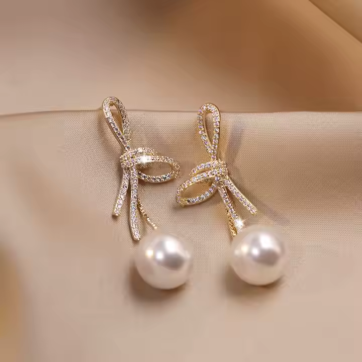 Elegant Bow Pearl Earrings
