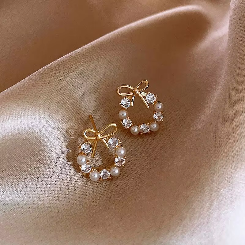 Elegant Pearl Bow Earrings