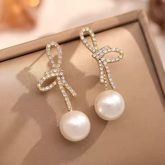 Elegant Bow Pearl Earrings
