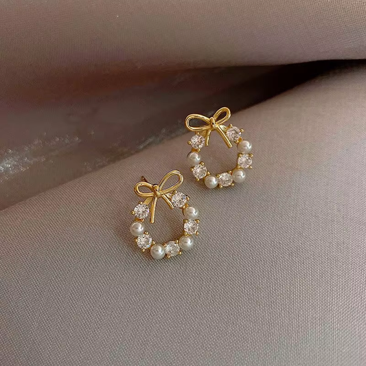Elegant Pearl Bow Earrings