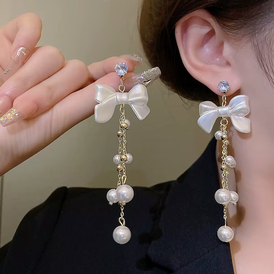 Elegant Bowknot Pearl Earrings