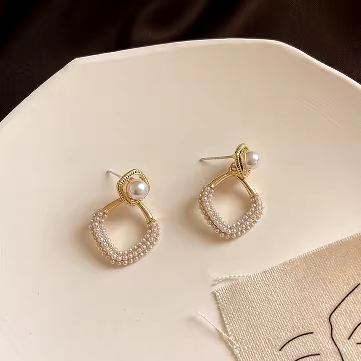 Pearl Geometric Drop Earrings