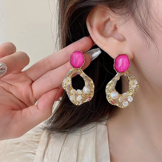 Elegant Pearl and Pink Gem Earrings
