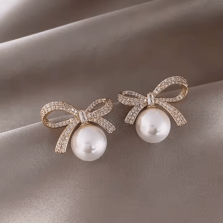 Bow Knot Pearl Stud Earrings