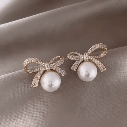 Bow Knot Pearl Stud Earrings