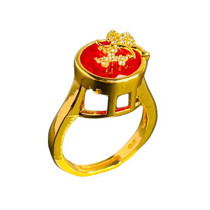 JEWELMA Gold Floral Ring with Red Ruby