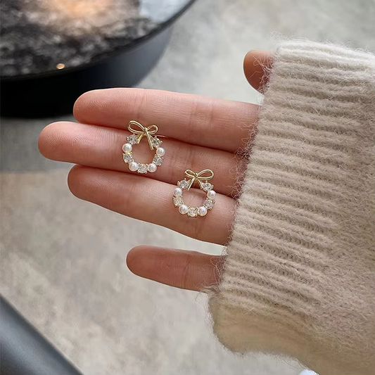 Elegant Pearl Bow Earrings