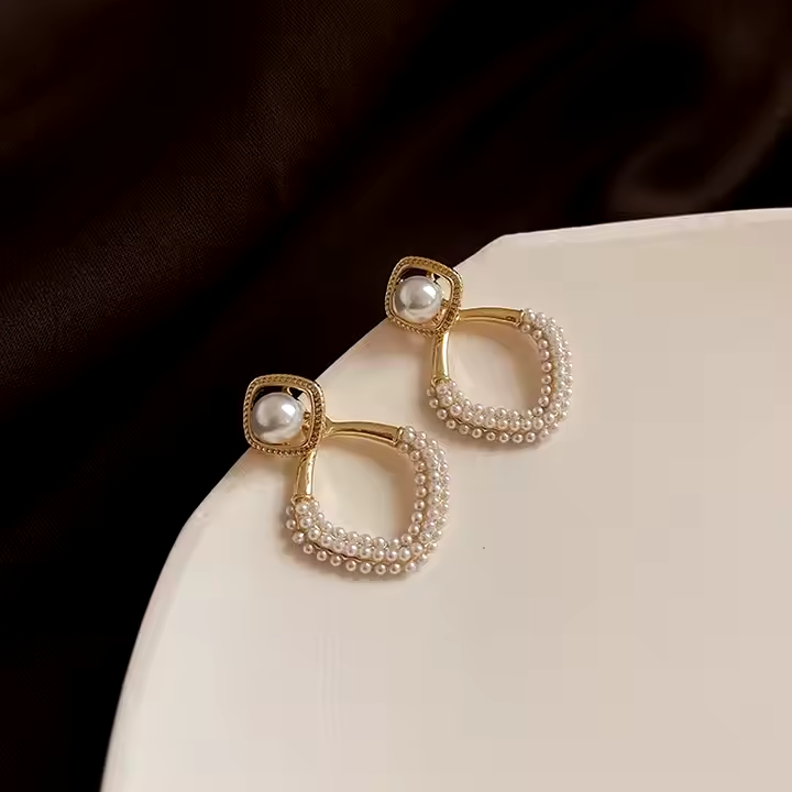 Pearl Geometric Drop Earrings
