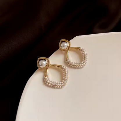 Pearl Geometric Drop Earrings