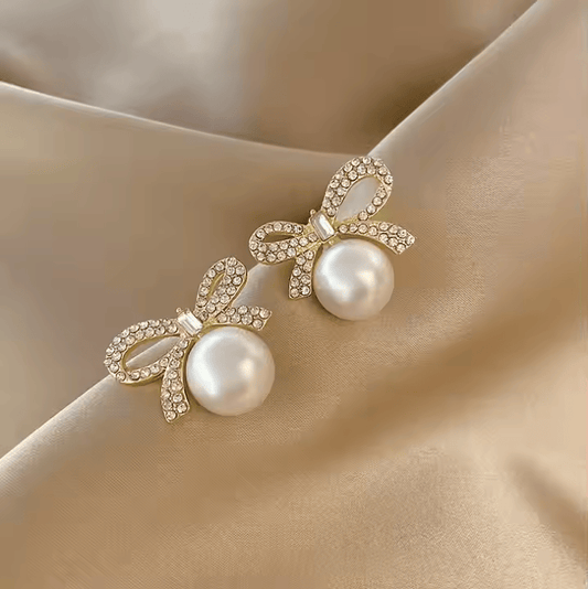 Bow Knot Pearl Stud Earrings