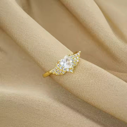 JEWELMA Gold Ring with White Heart Stone