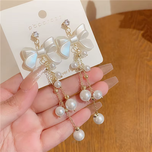 Elegant Bowknot Pearl Earrings