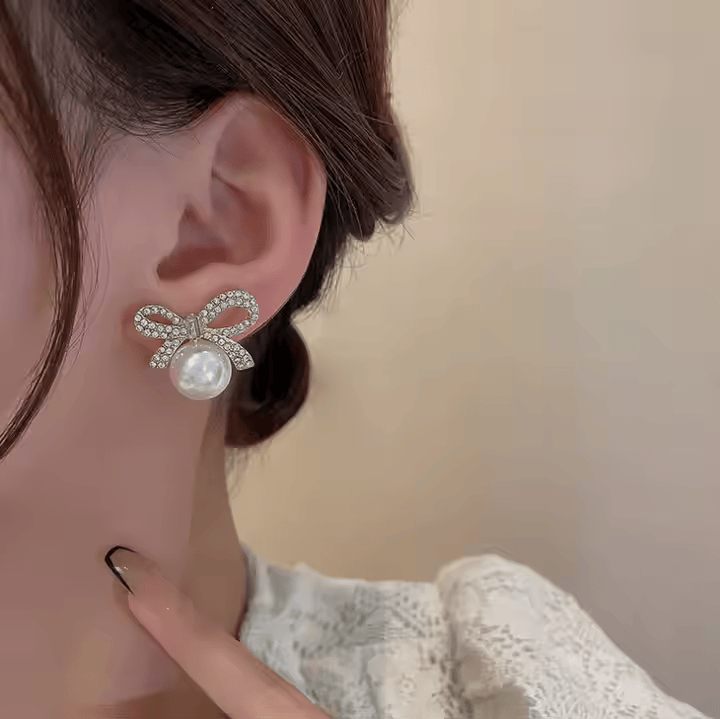 Bow Knot Pearl Stud Earrings