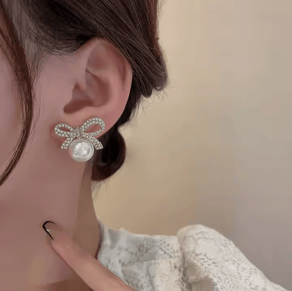 Bow Knot Pearl Stud Earrings