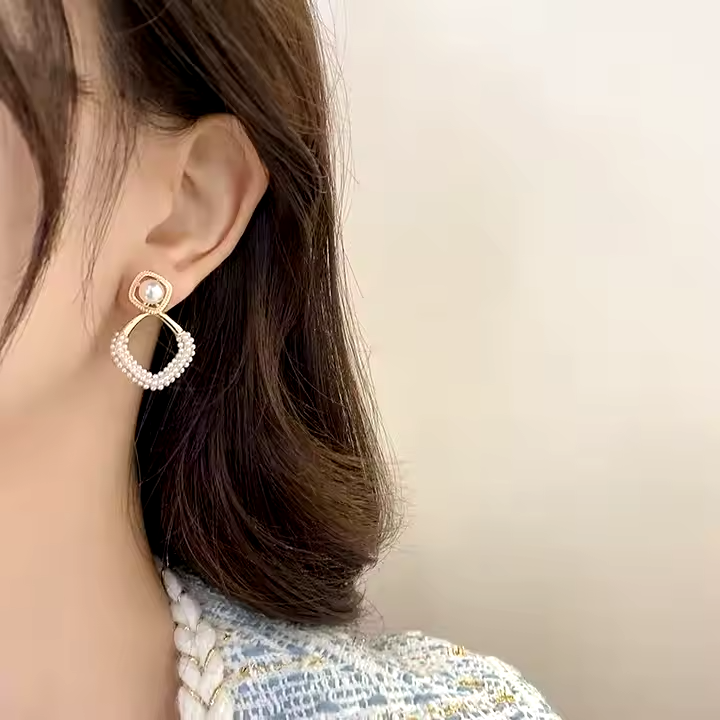 Pearl Geometric Drop Earrings
