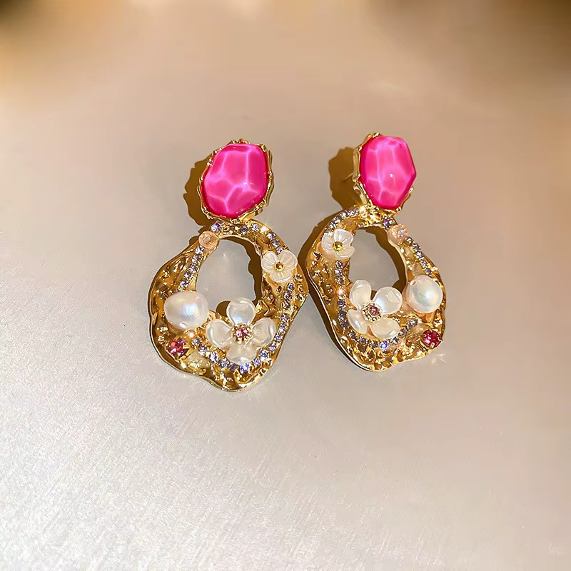 Elegant Pearl and Pink Gem Earrings