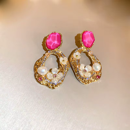 Elegant Pearl and Pink Gem Earrings