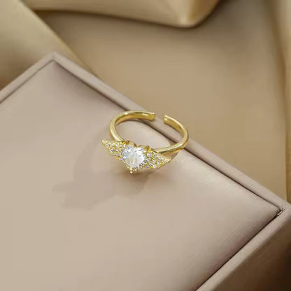 JEWELMA Gold Ring with White Heart Stone