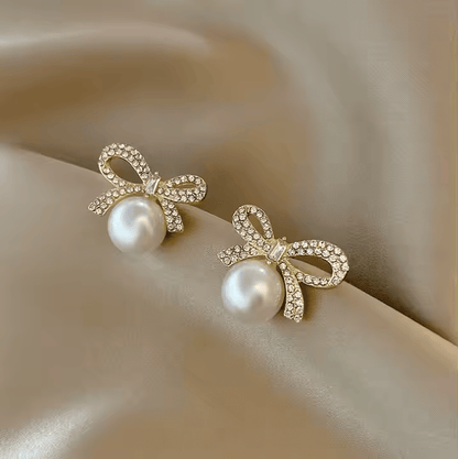 Bow Knot Pearl Stud Earrings