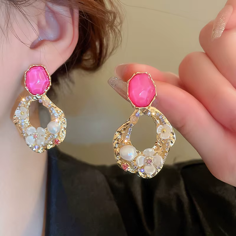 Elegant Pearl and Pink Gem Earrings