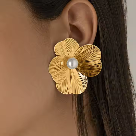 Gold Flower Pearl Earrings