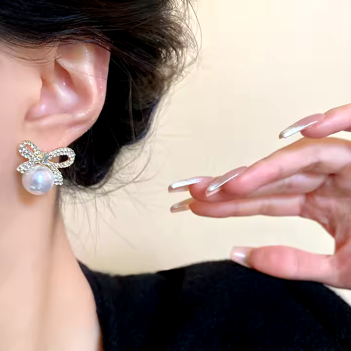 Bow Knot Pearl Stud Earrings