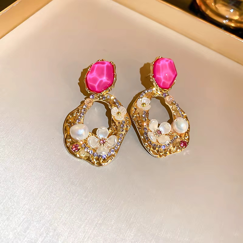 Elegant Pearl and Pink Gem Earrings
