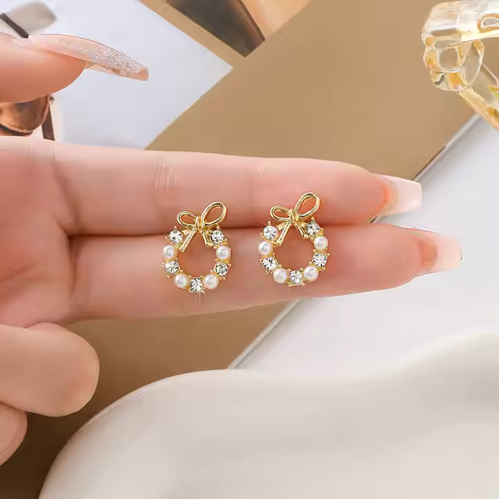 Elegant Pearl Bow Earrings