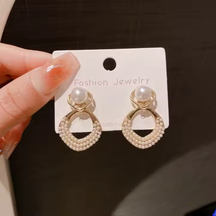 Pearl Geometric Drop Earrings