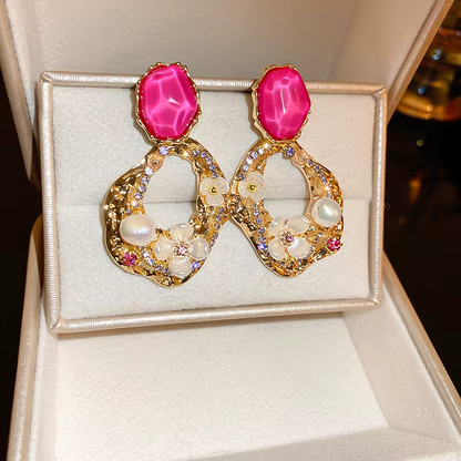 Elegant Pearl and Pink Gem Earrings