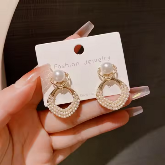 Pearl Geometric Drop Earrings