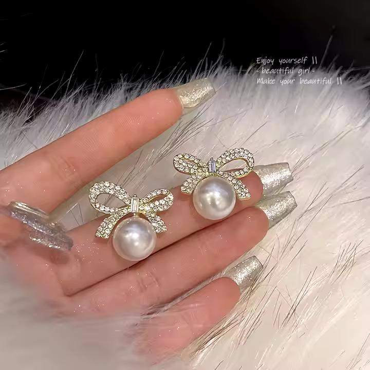 Bow Knot Pearl Stud Earrings