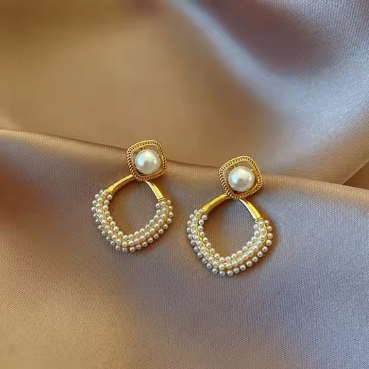 Pearl Geometric Drop Earrings