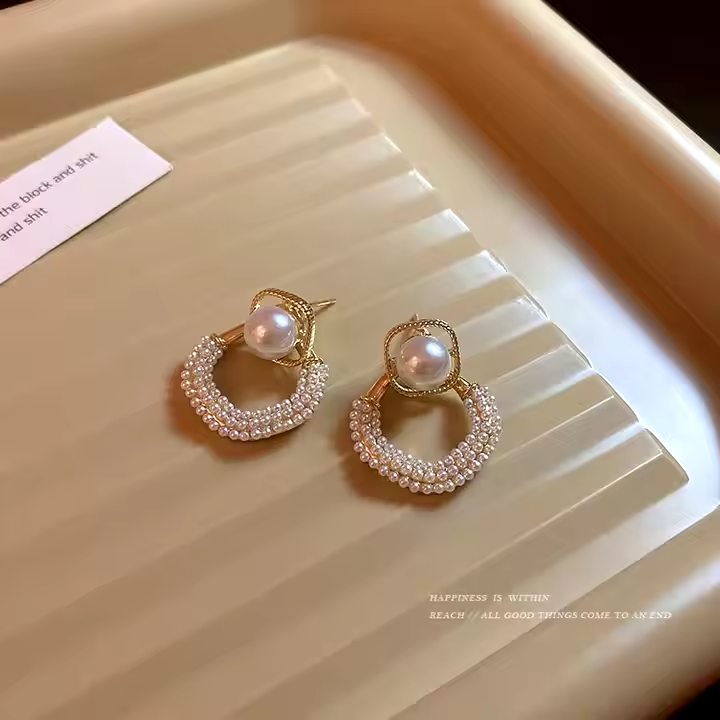 Pearl Geometric Drop Earrings