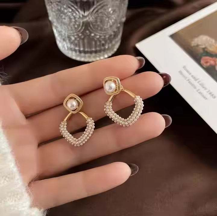 Pearl Geometric Drop Earrings