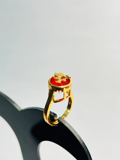 JEWELMA Gold Floral Ring with Red Ruby