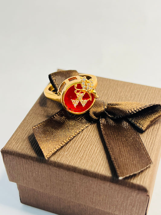 JEWELMA Gold Floral Ring with Red Ruby