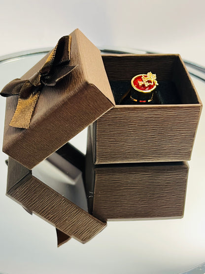 JEWELMA Gold Floral Ring with Red Ruby