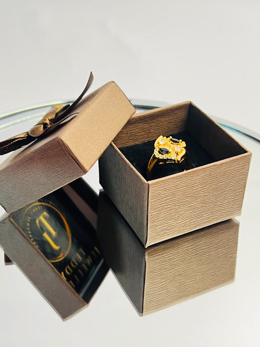 JEWELMA Gold Ring with Cat Eye Stones