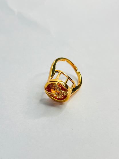 JEWELMA Gold Ring with Orange Stone